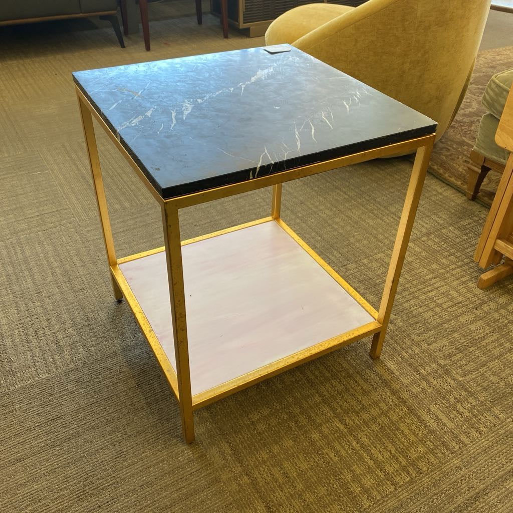Black Stone Top 2Tier Side Table C SIDE TABLES