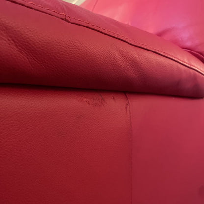 Cranberry Leather Loveseat w/ Black Feet