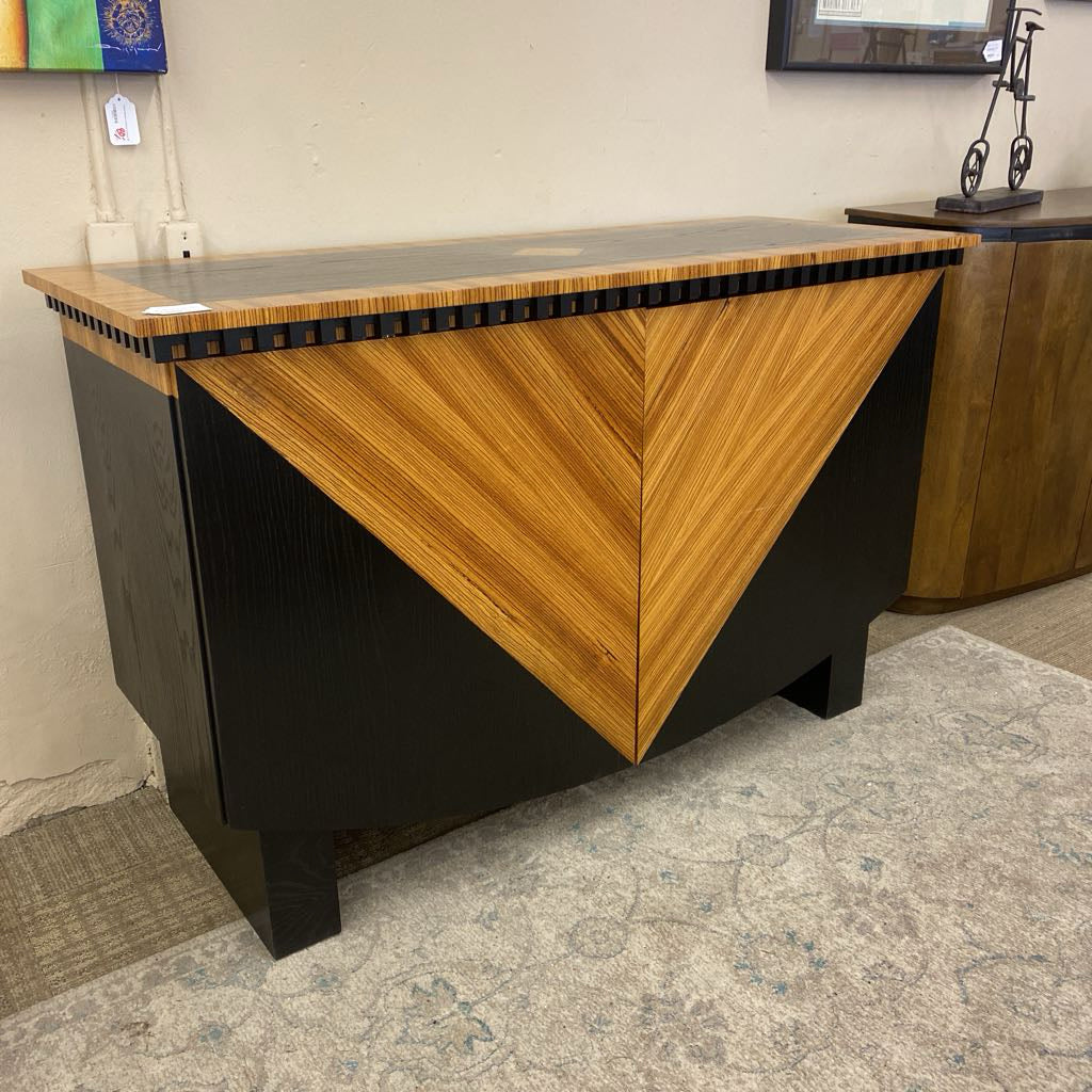 Art Deco Style Geometric Wood Inlay Black Cabinet (AS IS)