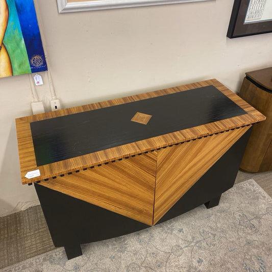 Art Deco Style Geometric Wood Inlay Black Cabinet (AS IS)