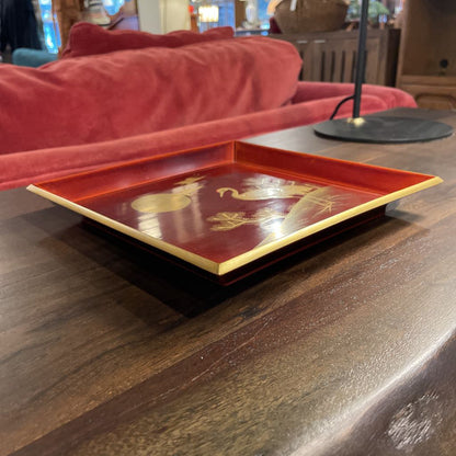 Russet & Gold Tray with Crane and Full Moon