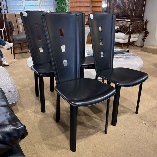 Black Contemporary High Back Dining Chairs w/ Square Cutouts SET of 4 C DINING CHAIRS