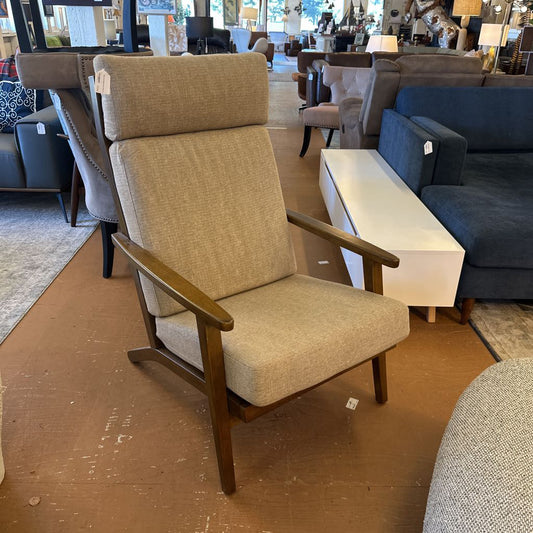 Wood Arm Beige Accent Chair