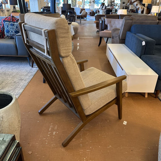 Wood Arm Beige Accent Chair