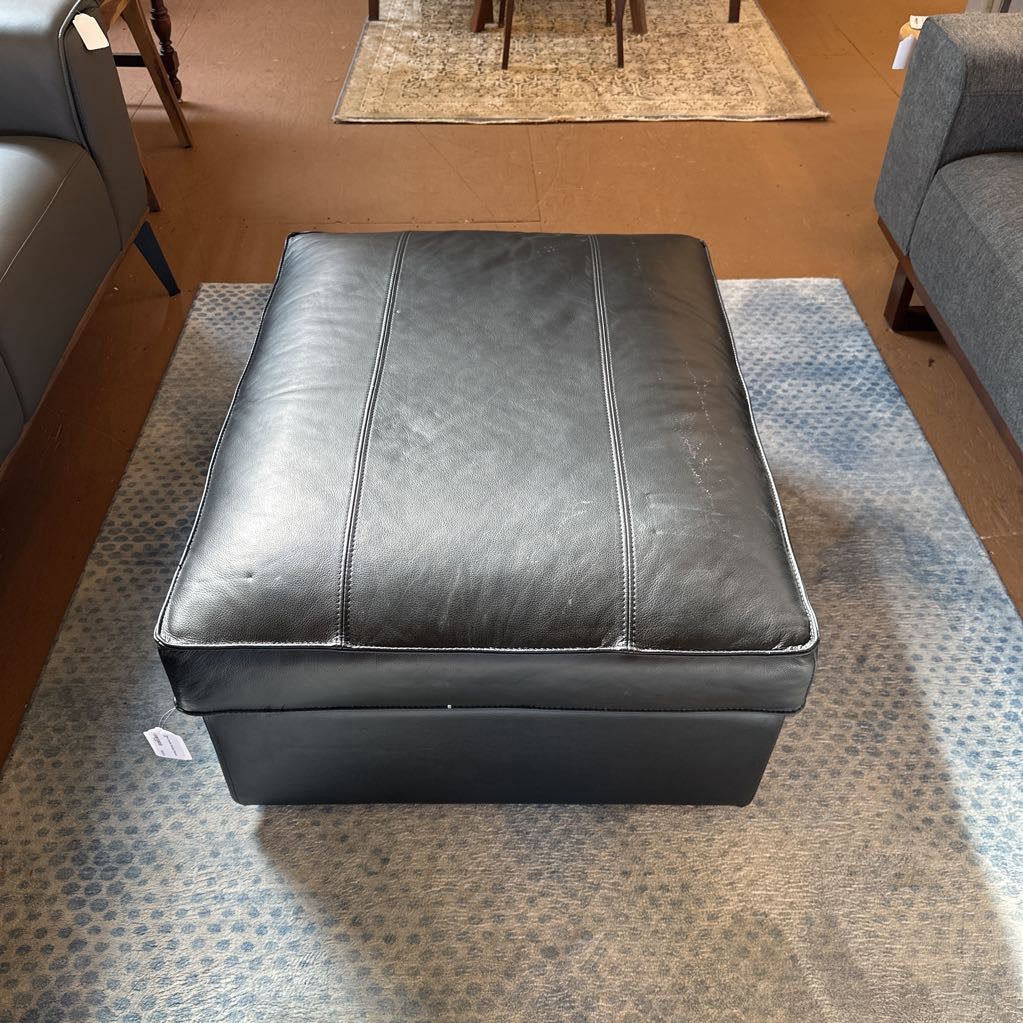 Black Leather Storage Ottoman U OTTOMANS