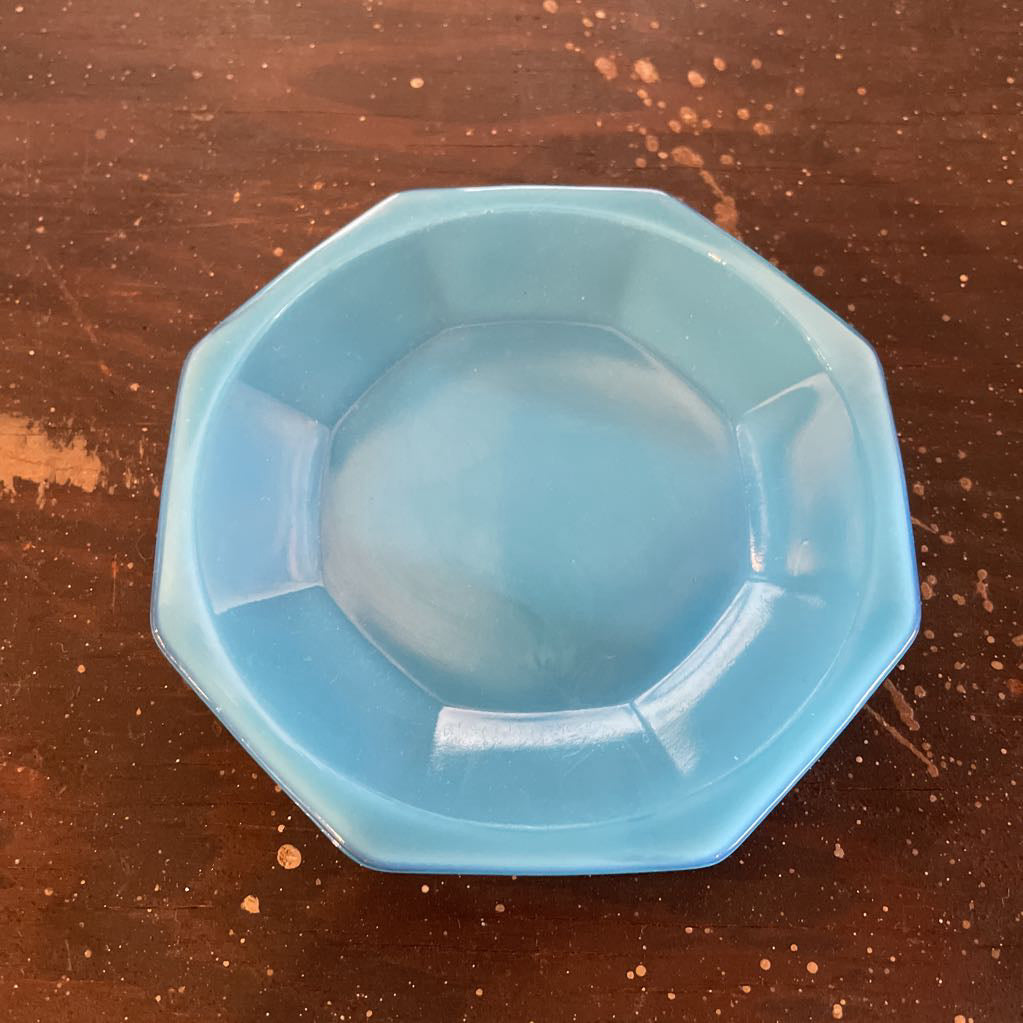 Blue Agate Glass Creamer with saucer & White Lid