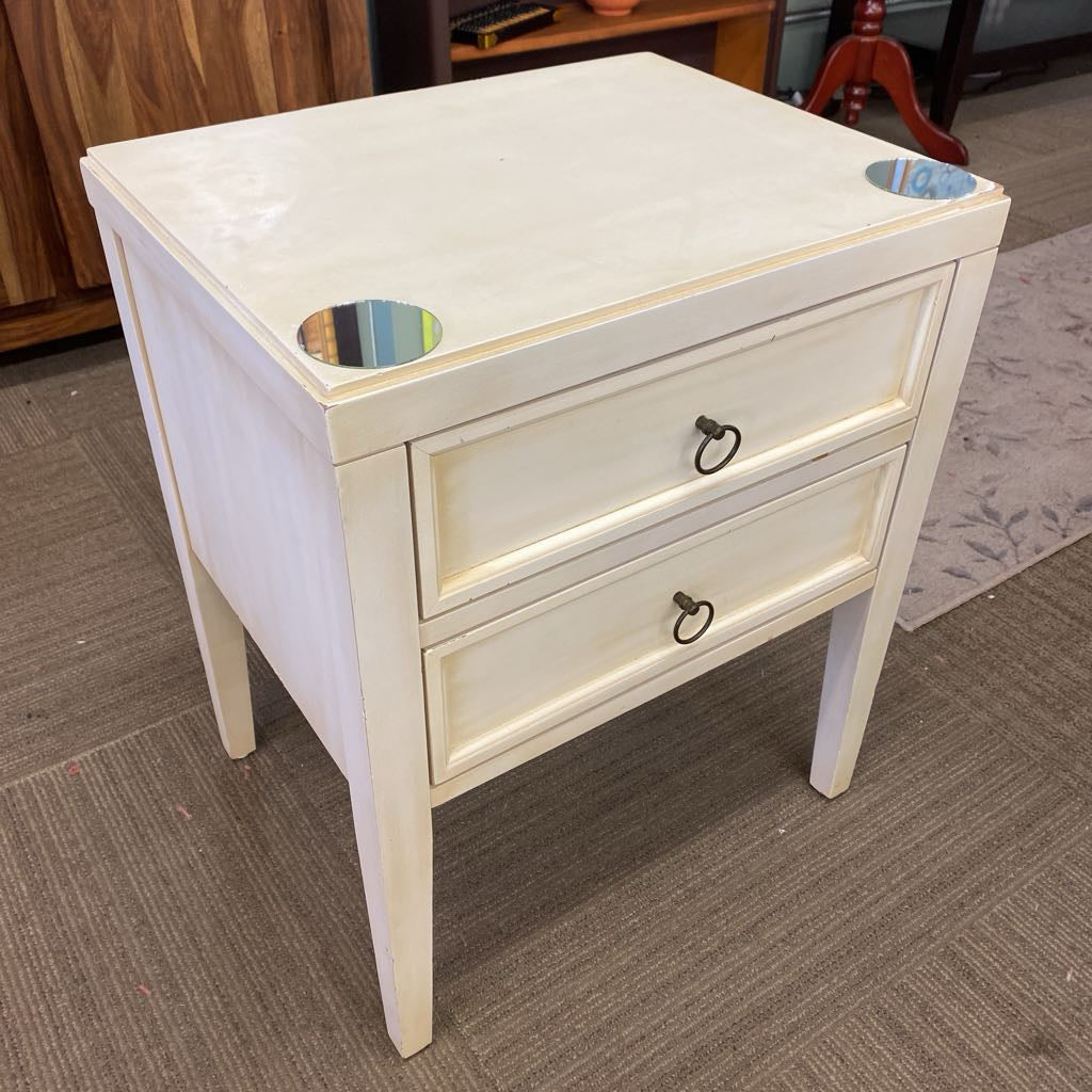 White 2Drawer Side Table w/Mirror DooDads C SIDE TABLES