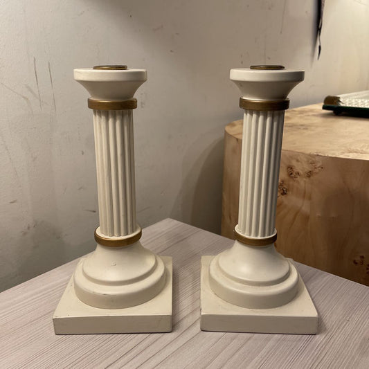 Swedish-Made White Neoclassical Candlestick SET OF 2