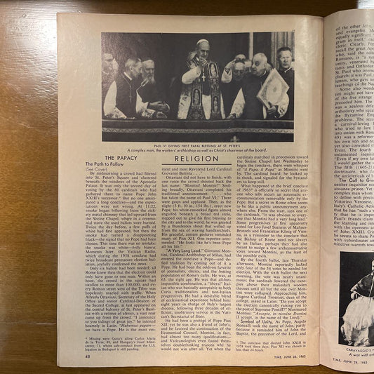 Vintage TIME Mgazine with Pope Paul on Cover