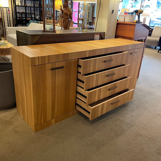 Large Textured Wood 2 Door 4 Drawer Credenza