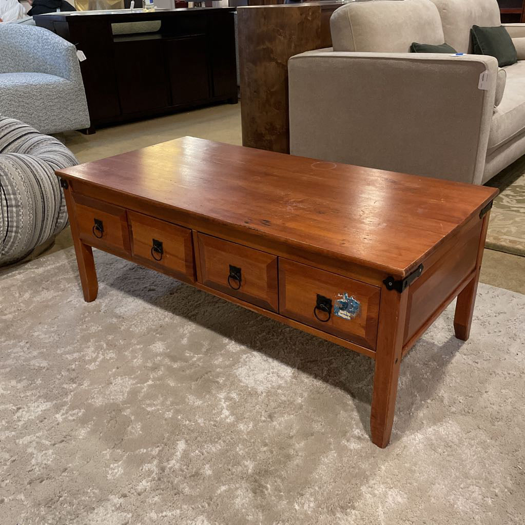 4 Drawer with Pull Rings Wooden Coffee Table C COFFEE TABLES