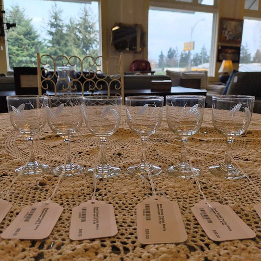 Small Etched Crystal Sherry Glasses (set of 6) SMALLS
