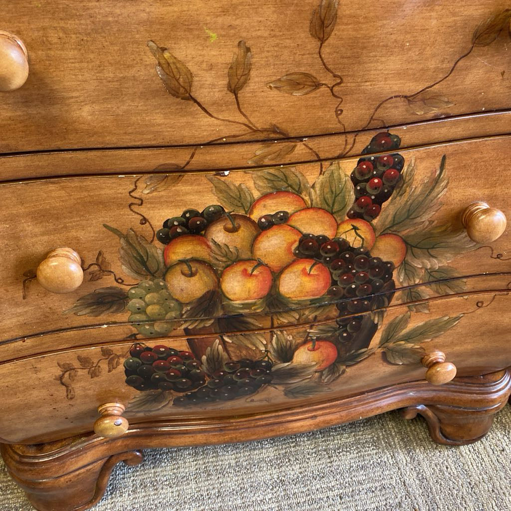 Wooden drawer with fruit painting and decorative elements