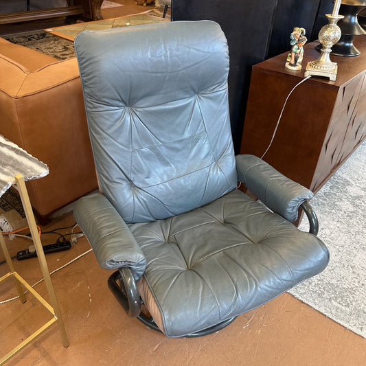 Grey Leather And Metal Swivel Lounger