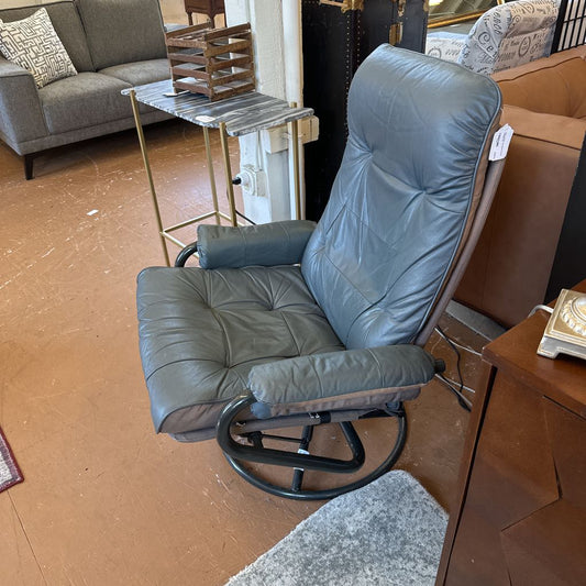 Grey Leather And Metal Swivel Lounger