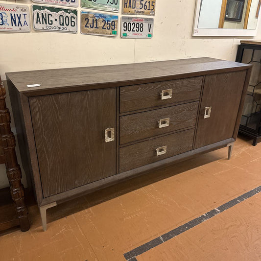 Modern Dark Wood Buffet W/ Silver Handles
