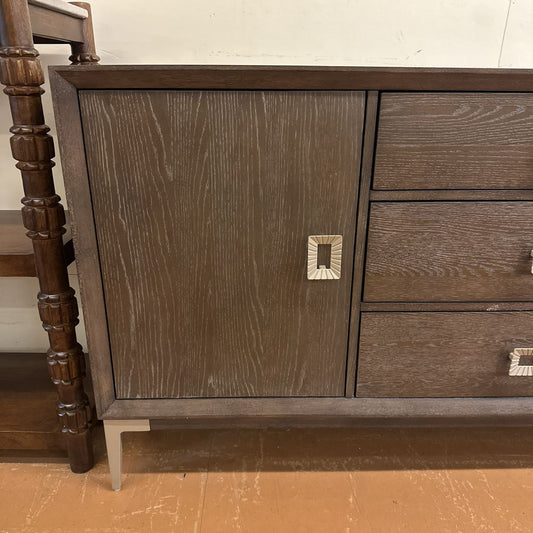 Modern Dark Wood Buffet W/ Silver Handles