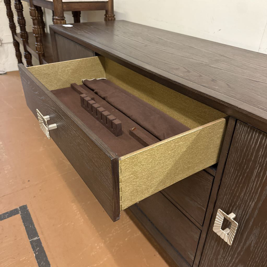 Modern Dark Wood Buffet W/ Silver Handles C SIDEBOARDS