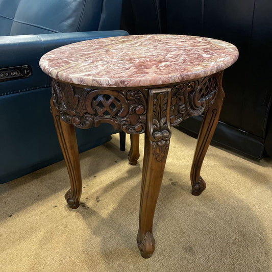 Pink Stone Top Carved Oval Side Table
