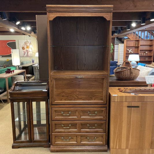 Oak 3 Drawer Tall Secretary Desk w/ Shelf & Pencil Sharpener