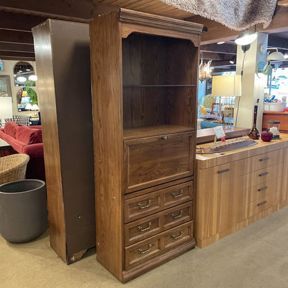 Oak 3 Drawer Tall Secretary Desk w/ Shelf & Pencil Sharpener