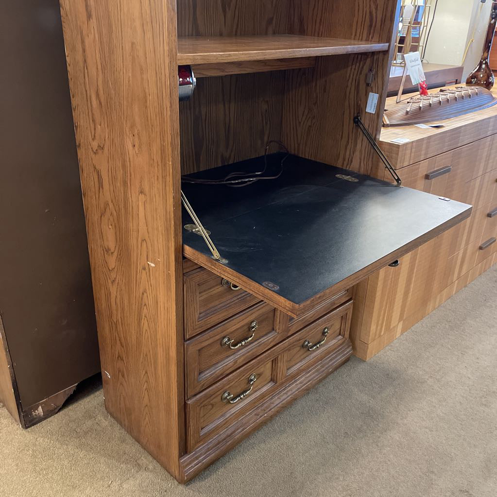 Oak 3 Drawer Tall Secretary Desk w/ Shelf & Pencil Sharpener
