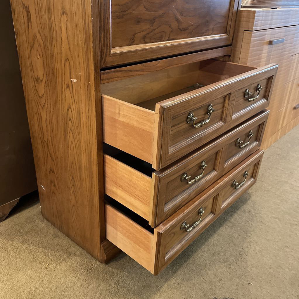 Oak 3 Drawer Tall Secretary Desk w/ Shelf & Pencil Sharpener