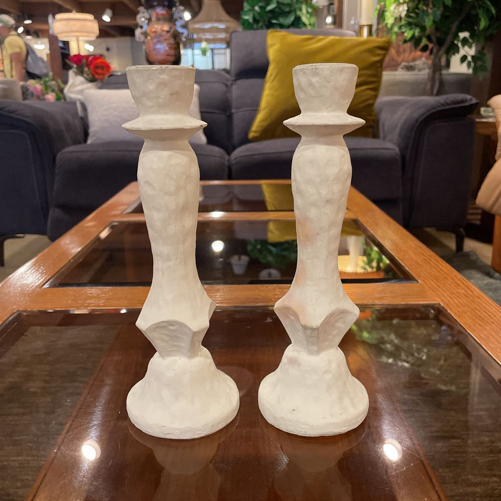 White Painted Candlestick SET OF 2