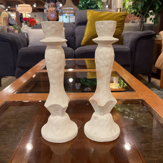 White Painted Candlestick SET OF 2 SMALLS