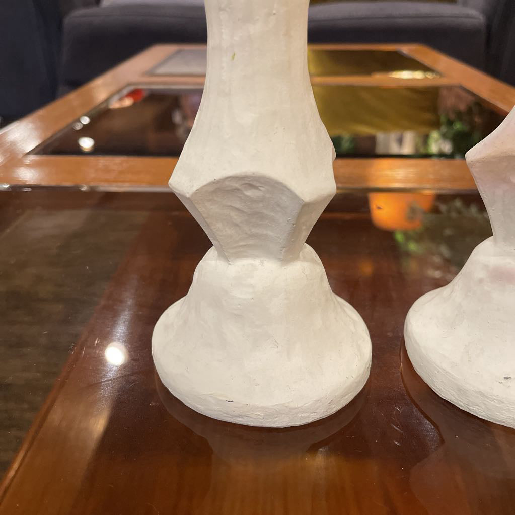 White Painted Candlestick SET OF 2