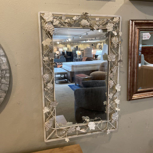 White Metal Vine Leaves Framed Mirror