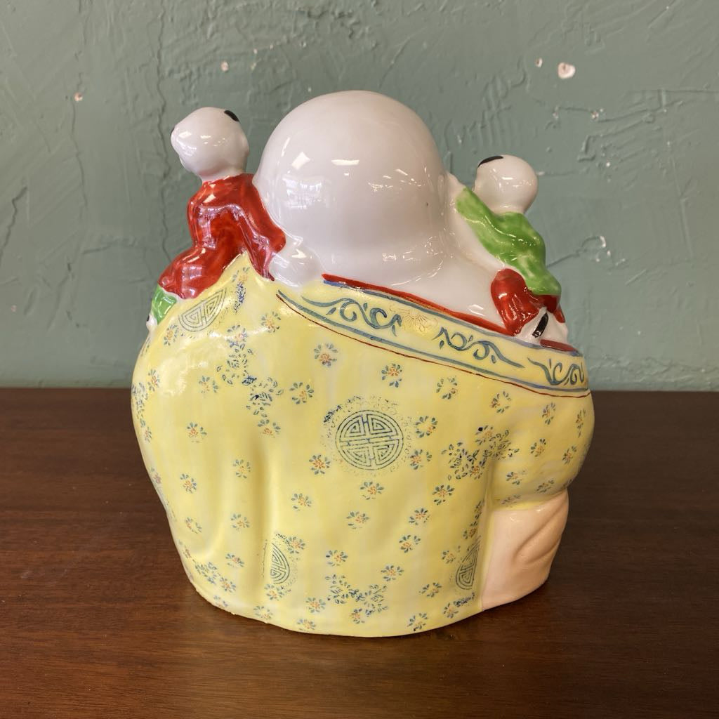 Chinese Laughing Buddha w/Children Porcelain Figurine UNIQUE FINDS