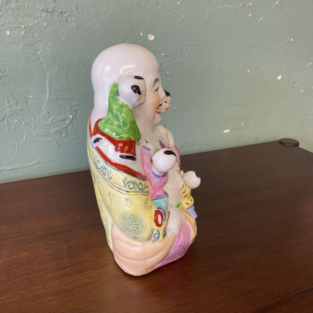 Chinese Laughing Buddha w/Children Porcelain Figurine UNIQUE FINDS