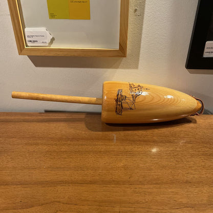 Wood Net Bouy with Carved Fishing Boat & Lighthouse Scene UNIQUE FINDS