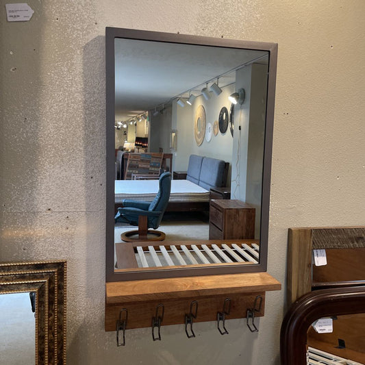 West Elm Industrial Mirror w Shelf and Hooks