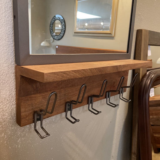 West Elm Industrial Mirror w Shelf and Hooks