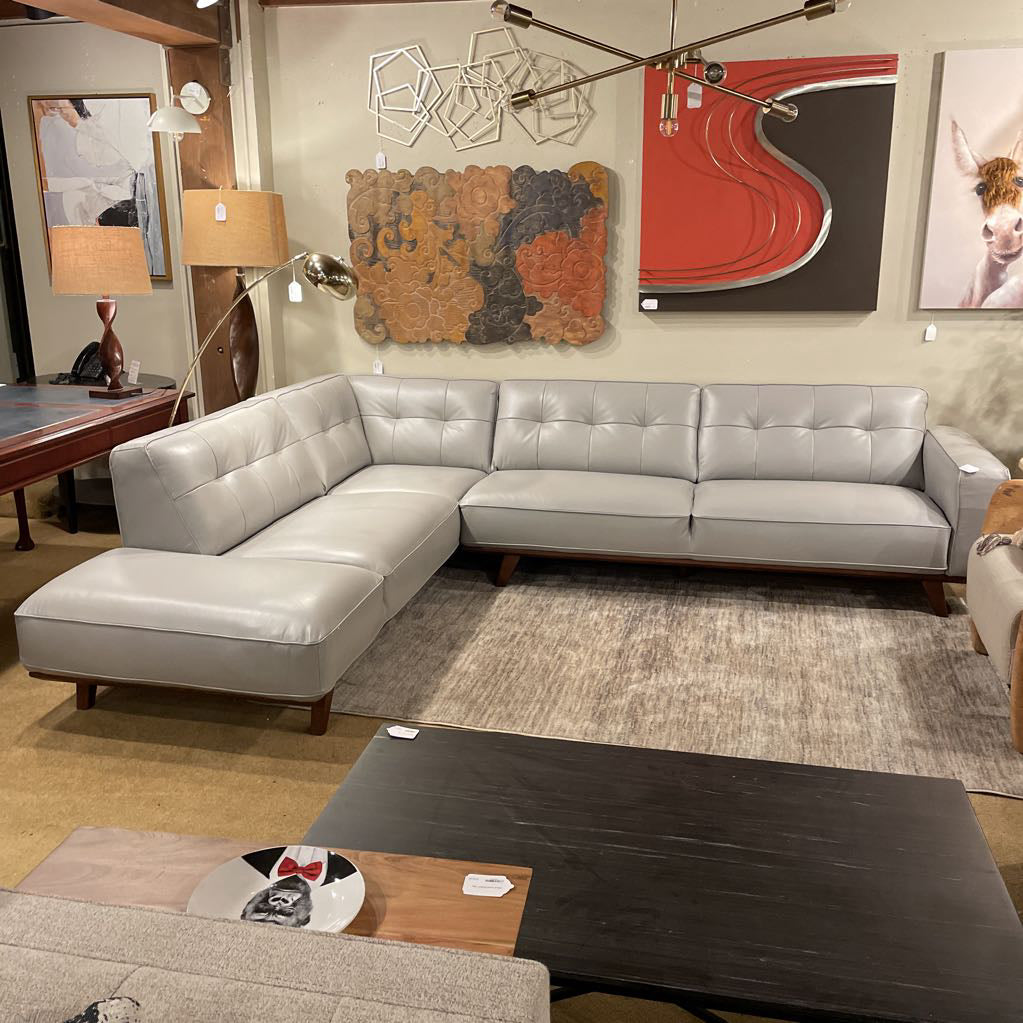 Odense Light Grey Leather LAF Sectional U SECTIONALS LAF