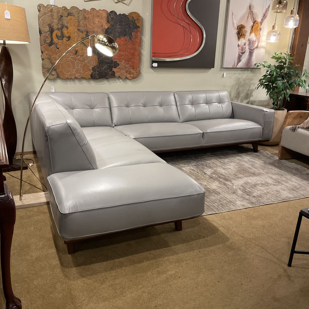 Odense Light Grey Leather LAF Sectional U SECTIONALS LAF