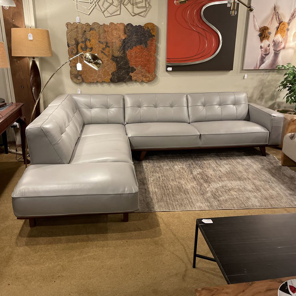 Odense Light Grey Leather LAF Sectional U SECTIONALS LAF