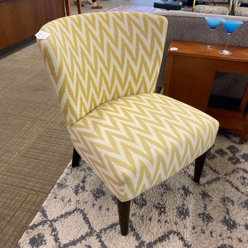 Yellow & White Chevron Pattern Slipper Chair (AS IS) U ACCENT CHAIRS