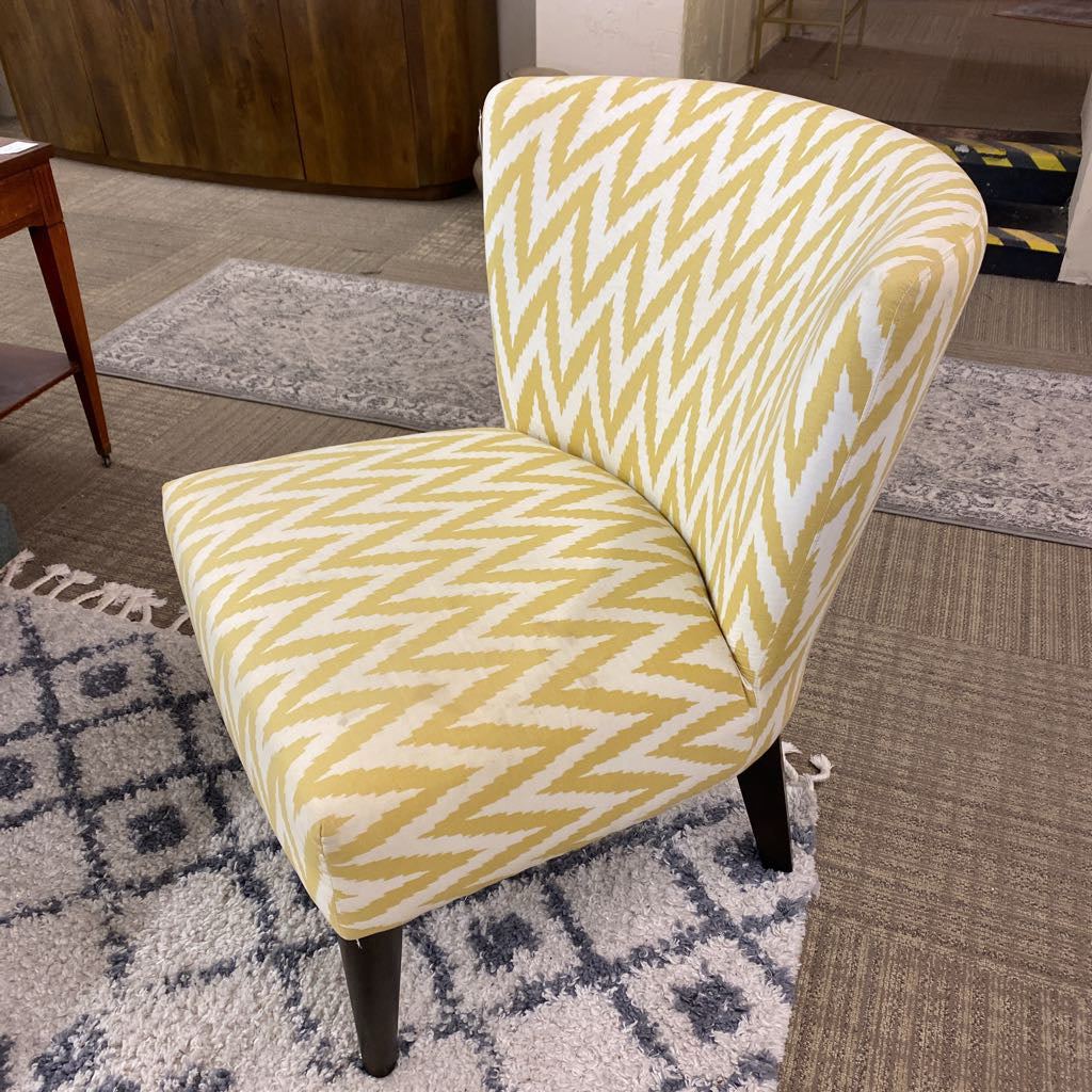 Yellow & White Chevron Pattern Slipper Chair (AS IS) U ACCENT CHAIRS