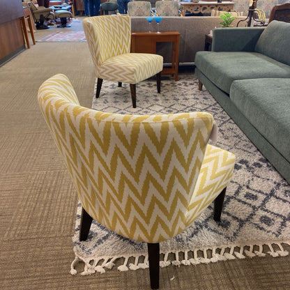 Yellow & White Chevron Pattern Slipper Chair (AS IS) U ACCENT CHAIRS