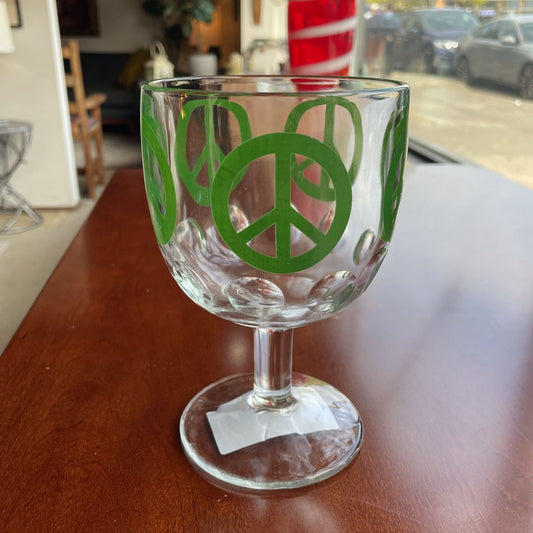 Groovy Green Peace Sign Vintage Glass