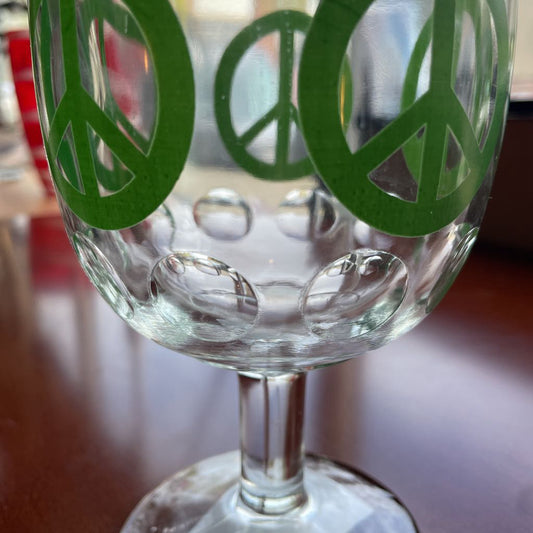 Groovy Green Peace Sign Vintage Glass