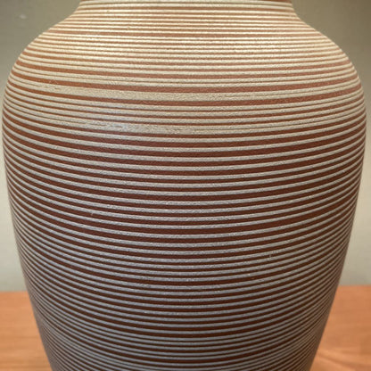 Round Striped Base Vintage Table Lamp with Barrel Shade