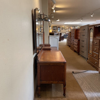 Vintage Oak 3 Drawer Trifold Mirror Vanity C VANITIES