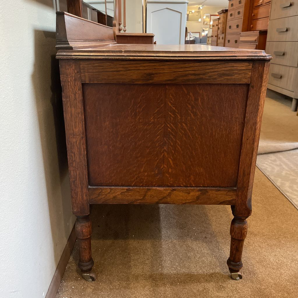 Vintage Oak 3 Drawer Trifold Mirror Vanity C VANITIES