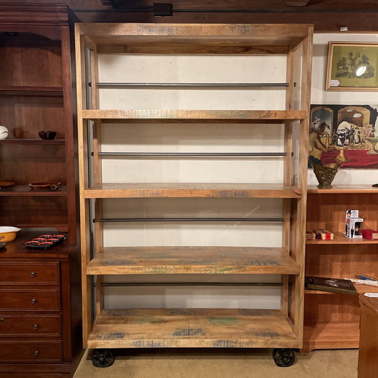 Large Distressed Wheeled Bookcase C BOOKSHELVES