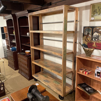 Large Distressed Wheeled Bookcase C BOOKSHELVES