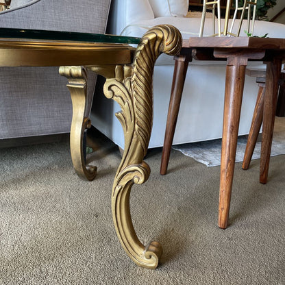 French Provincial Golden Curved Foot Base End Table with Glass Top C SIDE TABLES